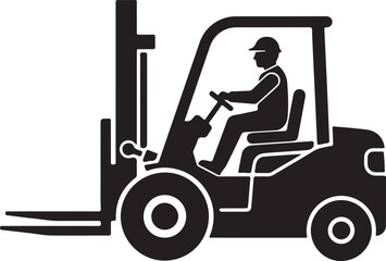 Forklift Truck Silhouette Icon Depicting Industrial Vehicle with Operator Inside for Warehouse Logistics and Material Handling Operations