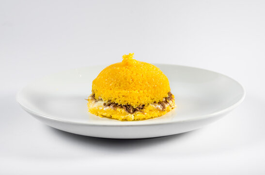 couscous sttufed with dried meat on white background ( cuzcuz ).