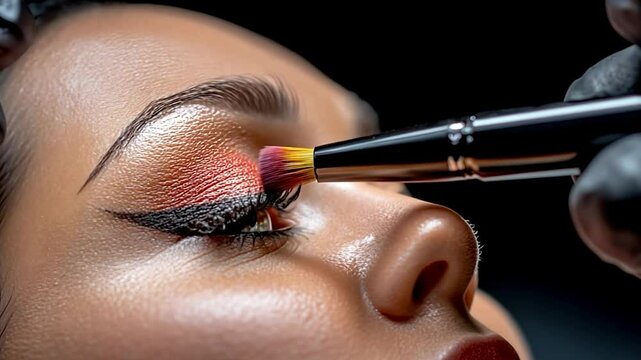 Professional Makeup Application: Close-up of Eyeshadow Brush