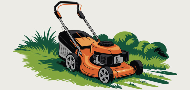 orange lawn mower cutting grass clip art preview