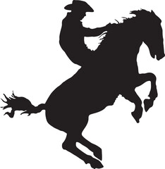 Cowboy on a Bucking Bronc Rodeo Horse Rider Silhouette Vector Illustration on Transparent Background