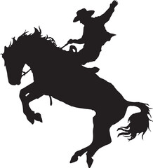 Cowboy on a Bucking Bronc Rodeo Horse Rider Silhouette Vector Illustration on Transparent Background