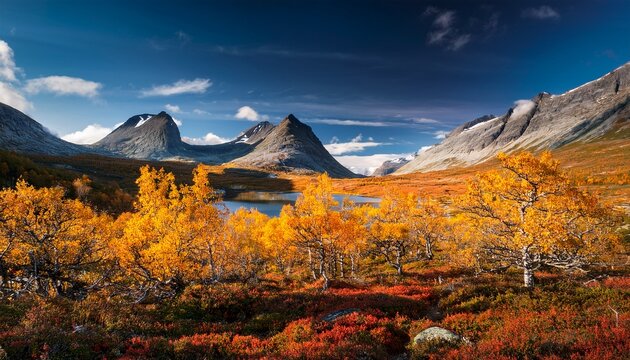 autumn colors contrasting against the rugged peaks of rondane nationalpark in norway