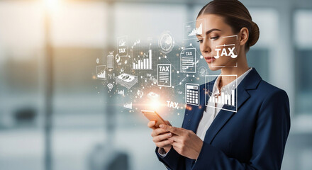 Businesswoman Using Mobile App for Digital Tax Management