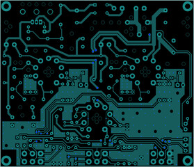 Tracing conductors of printed circuit board
of electronic device. Vector engineering 
drawing of pcb design. Electric background.
Computer technic cad project.