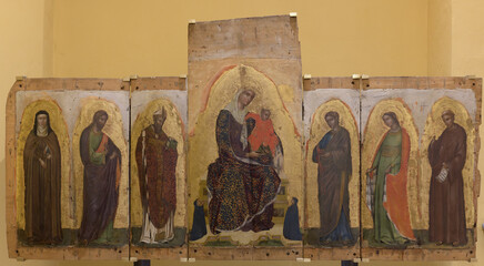 Madonna and Child with donors and saints by Paolo Veneziano, tempera on panel, 14th century, Duomo...