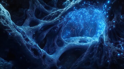 Abstract Blue Nebula: A Cosmic Portal with Glowing, Vein-Like Structures