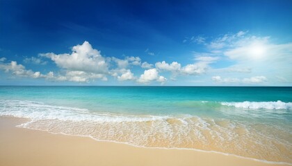 Fototapeta premium calm ocean beach scenery under bright sunny sky