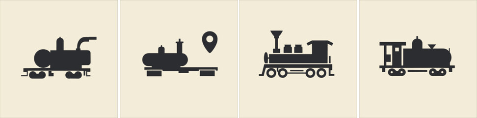 Naklejka premium Illustration of silhouette train icon collection