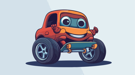 Car Wheel Mascot Playing Skateboard Vector Illustration