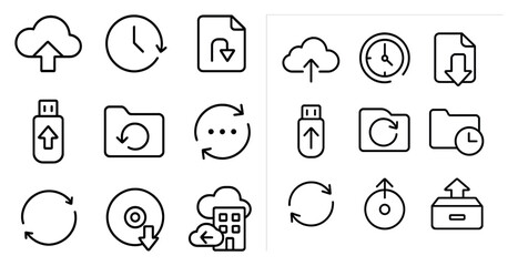 Collection of icons for various computer functions. The icons include a clock, a file, a cloud, and a USB drive