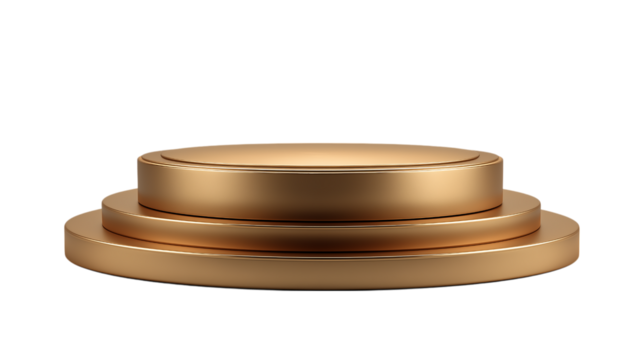 Three-tiered golden podium for an award ceremony or product display isolated on a transparent background