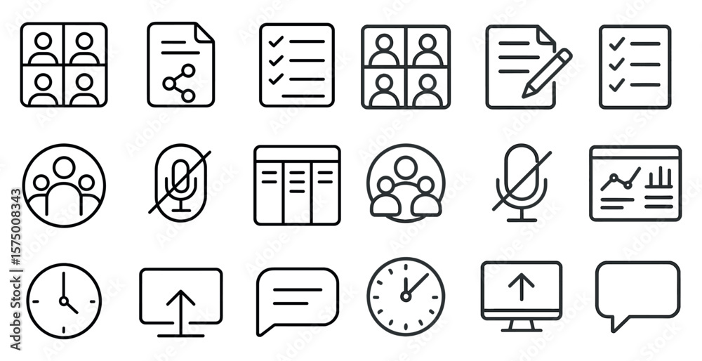 Fototapete Set of icons for a computer screen. The icons include a clock, a microphone, a check mark, a person with a check mark, a person with a check mark and a person with a check mark