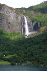 Feigefossen or Feigumfossen, one of the biggest waterfalls in the area of Lustrafjord, located south of Skjolden on the east side of the Lustrafjorden in the region Sogn og Fjordane, Norway
