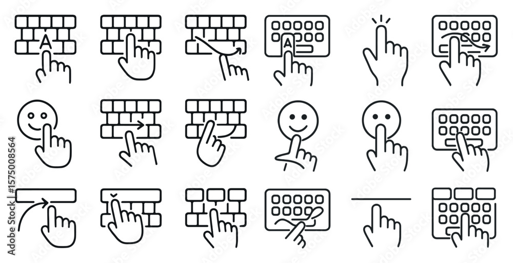Poster set of icons for a keyboard with a smiley face and a thumbs up. the icons are arranged in a grid, wi