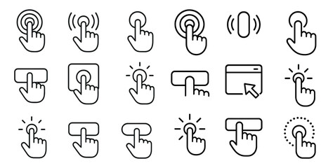 Set of icons for a computer mouse, including a click, a double click, and a right click