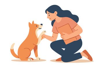 Woman and dog enjoying a warm bond with handshake gesture