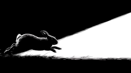 Fototapeta premium the image depicts a creature in mid leap set against a contrasting monochrome background. the animal, silhouetted against a bright area, is suspended above some foliage