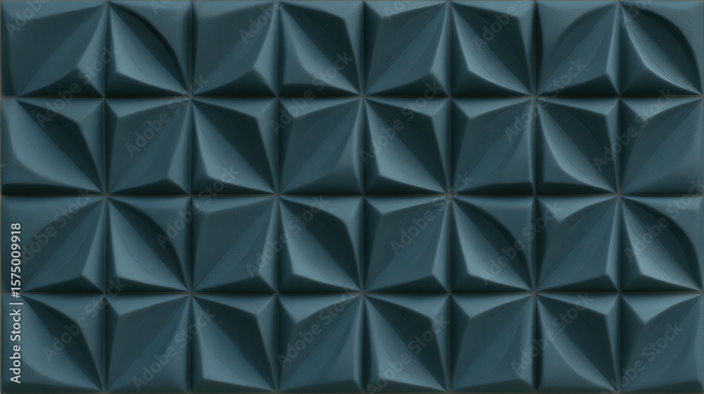 Fototapete geometric 3d pattern in dark teal featuring intricate layering, generating visual depth with sharp a