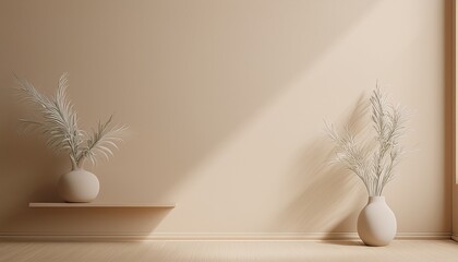 light pastel beige room interior background wall mockup 3d render