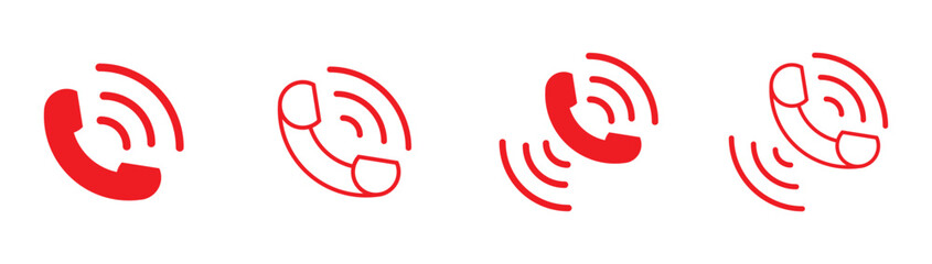 Vector phone icon set. Red Phone icon button. Red Phone icon in flat style. Red Phone icon collection. Call sign. Ringing phone icon set. Telephone call sign. 