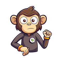 Impatient Monkey Checking Wristwatch Vector Illustration – Funny Cartoon Monkey Looking at Watch, Time Management Concept, Cute Animal Character, Digital Vector Art for Design Projects