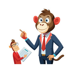 Cute Monkey HR Manager Vector Illustration Handing Out Forms, Office Cartoon Character, Human Resources Concept, Business Workplace Clipart, Fun Animal Vector Design