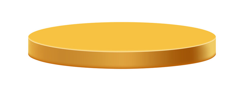  Minimal empty 3d yellow golden  round podium stage platform for product presentation, showcase stand for cosmetic product advertisement isolated on transparent background