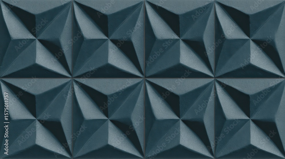 Fototapete Geometric dark teal 3d shapes forming seamless textured pattern, creating visually dynamic surface design for graphic backgrounds