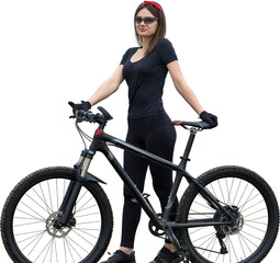 Girl on a mountain bike on offroad, beautiful portrait of a cyclist in rainy weather, Fitness girl...