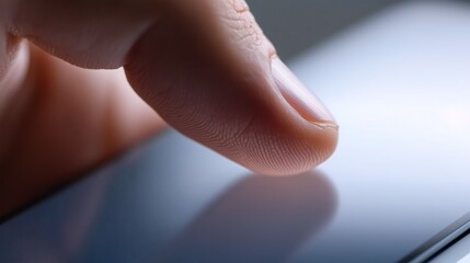 Un pouce sur un écran tactile de smartphone connecté, addiction aux écrans et scroll sur les réseaux