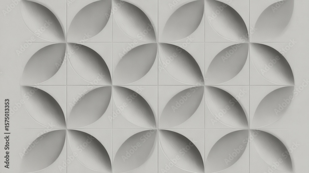 Fototapete curved gray ceramic tiles creating seamless botanical motif, showcasing contemporary architectural d