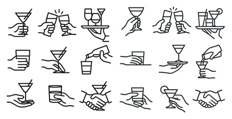 Series of images of people holding glasses and bottles, with one saying "Handshake" in the bottom right corner