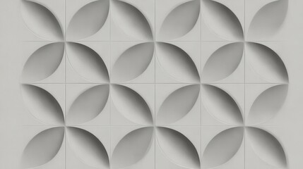 Curved gray ceramic tiles creating seamless botanical motif, showcasing contemporary architectural detail with sleek geometric pattern and refined surface texture
