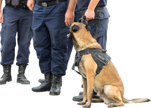 Malinois belgian shepherd guard the border. The border troops demonstrate the dog's ability to detect violations.