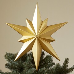 A golden star adorns the top of a Christmas tree.