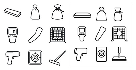 Collection of sports equipment and tools. The image is a collection of various sports equipment and tools, including a baseball bat, a hockey stick, a baseball glove, a tennis racket, a golf club