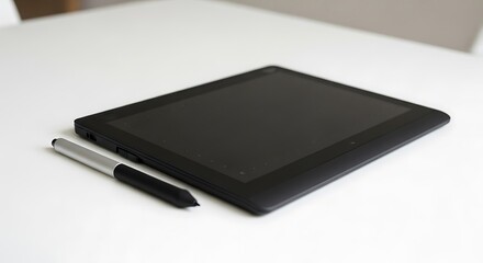 Sleek Black Graphics Tablet with Stylus Pen for Digital Art and Design