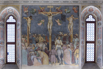 Fresco depicting the Crucifixion of Christ in the Oratorio di San Giorgio, Padua, Italy (1378-84)...