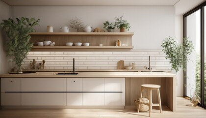 home mockup scandinavian kitchen interior 3d render