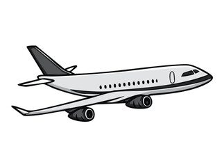 Cartoon airplane flying on a white background for travel and transportation