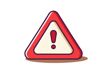 a flat stylized red triangular warning sign with a red exclamation mark and subtle shadow isolated on white background.