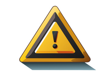 a bright yellow triangular warning sign with a black exclamation mark and a dark shadow isolated on white background.