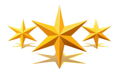 Obraz premium three gleaming golden stars with sharp points and subtle shadows isolated on a white background