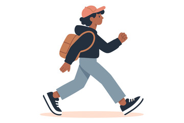 Obraz premium Stylish young person walking with backpack in modern flat design