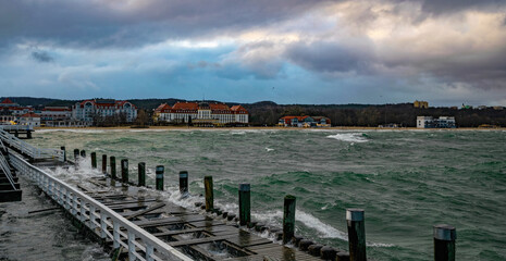 Winter snowy beach of the Baltic Sea in Sopot