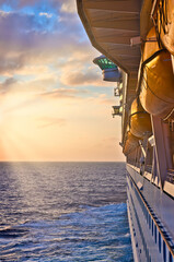 View of the sunset from a cruise ship sailing in the Caribbean.