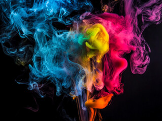 A vibrant splash of colored ink diffusing in water, forming swirling clouds in vivid pinks, blues, purples, and orange. It feels like a dance of smoke in a digital painting.


