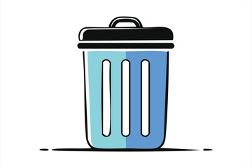 Simple Outline of a Light Blue Trash Can