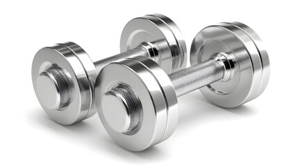 Shiny silver dumbbell for fitness and strength training equipment.